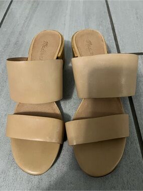 Madewell Tan Double-Strap Slide chunk kitten heel